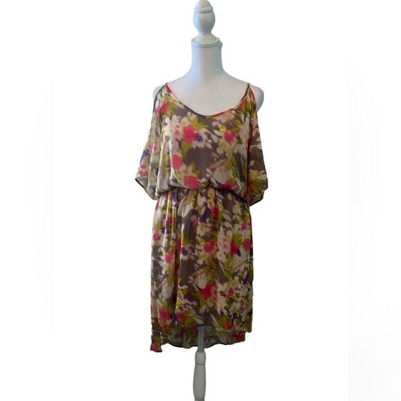 Lush size large cold shoulder open back floral lined elastic waist dress EUC - Picture 1 of 10